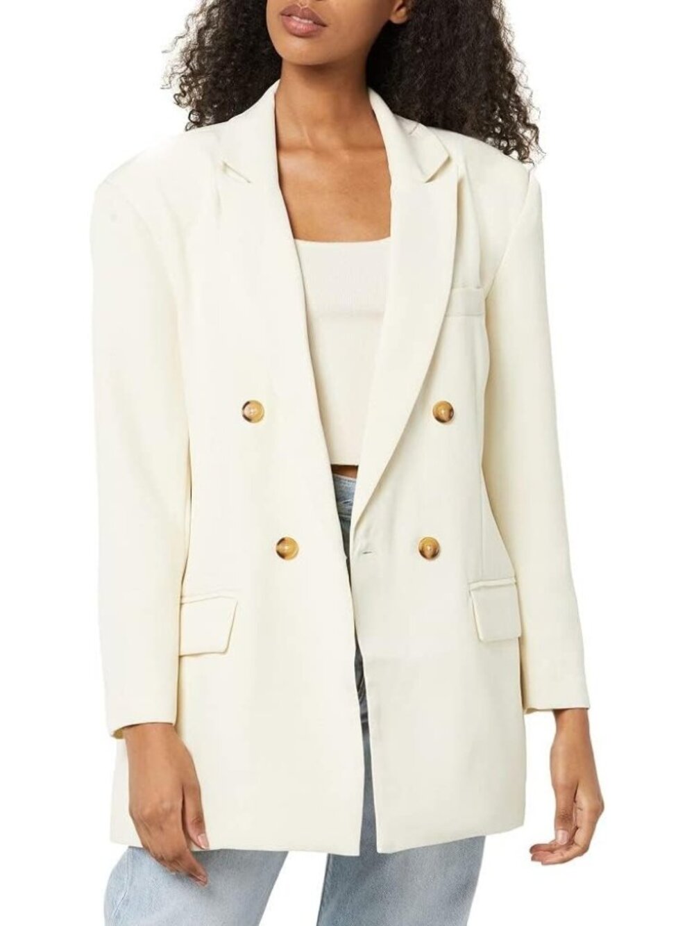 Steve Madden Women Pristineivory Long Sleeve Notch Collar Casual Isabella Blazer